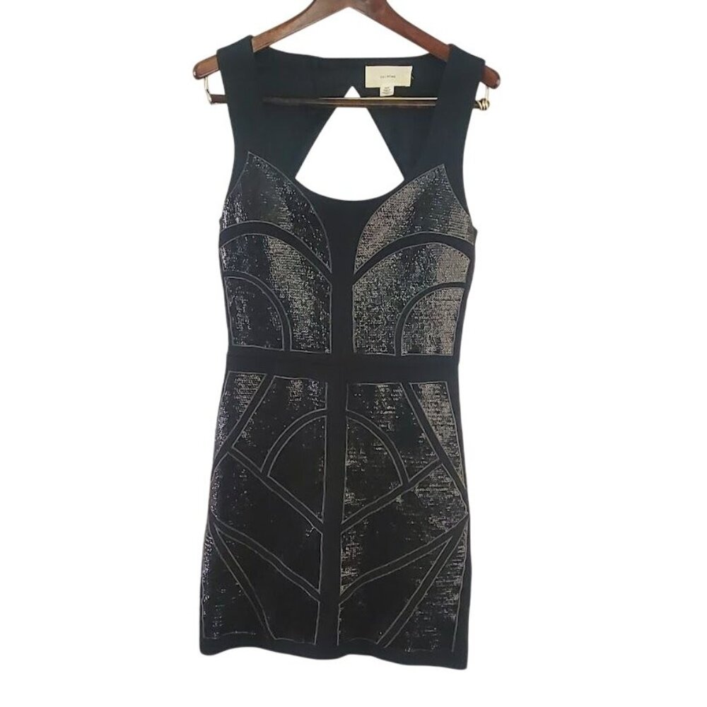En Crème Black Sleeveless Sequin Bodycon Mini Dress S/P With Cutout Back